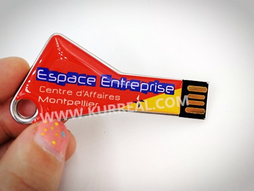 Metal Triangle Key USB Flash Drives With Epoxy Dome Stickers